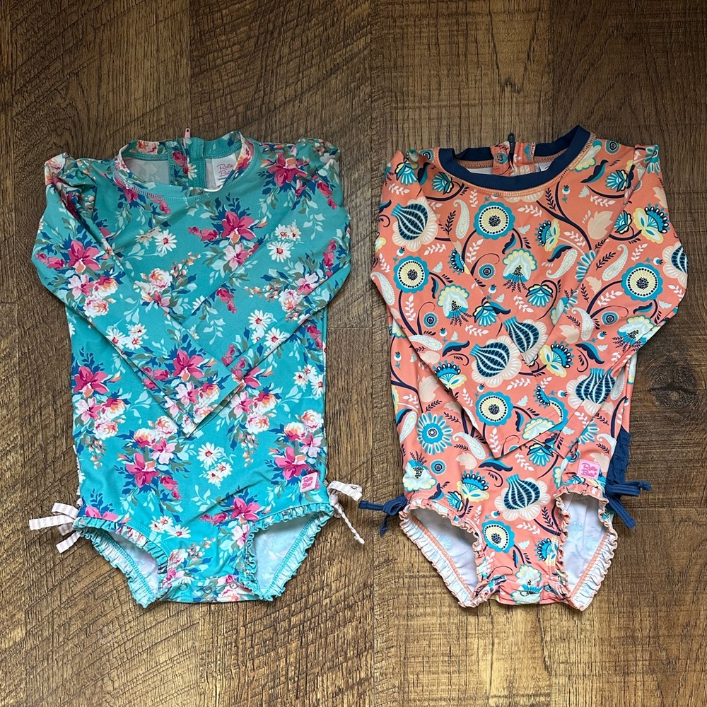 Set of 2 Ruffle Butts Rash Guard Swimsuits, 3T